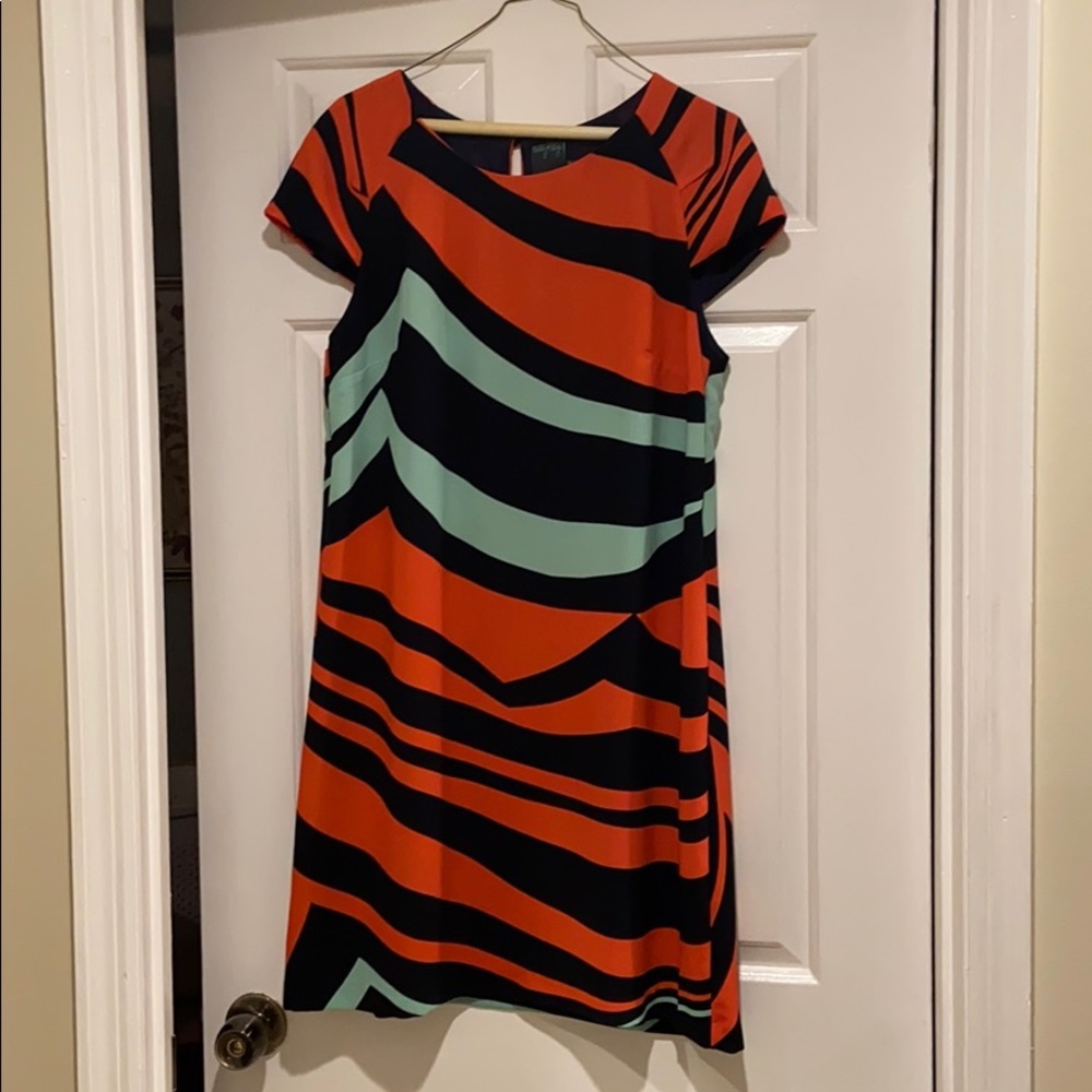 Gabby Skye dress navy coral and light blue pattern